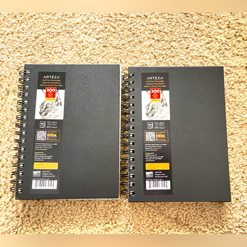Arteza Sketchbook | Spiral-Bound Hardcover | Black | 5.5 x 8.5” - Pack of 2